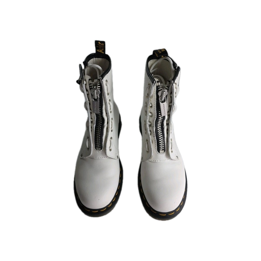 Dr. Doc Martens Twin-Zip White Leather Boots 8 Eye Air Wair Soles W 8